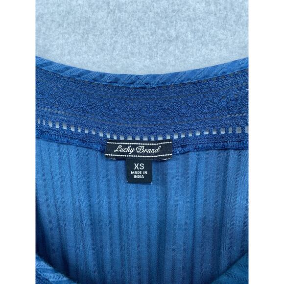 LUCKY BRAND Jumpsuit XS Indigo Striped Culotte V Neck Tie-Waist Cropped Blue - Picture 5 of 15